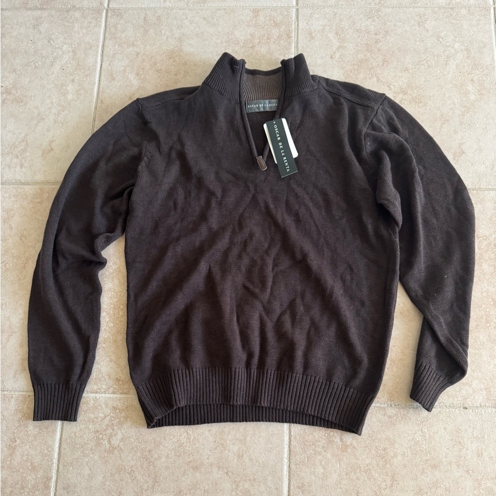 Oscar de la Renta Dark Brown Zip-Up Sweater size L